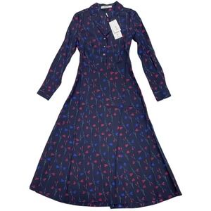 Thakoon Floral Print 100% Silk Dress‎ Size 4 Long Sleeve Midi Designer Luxury